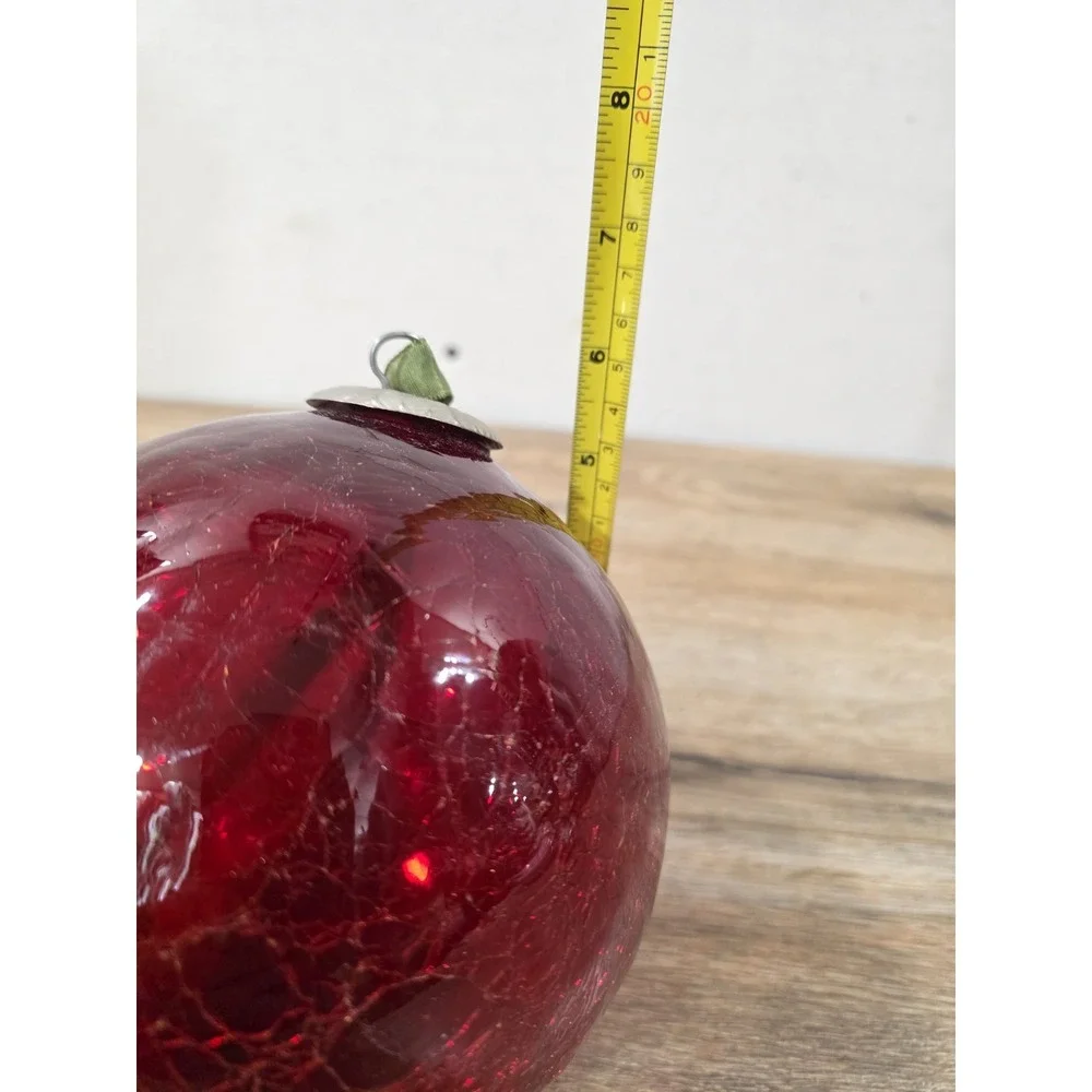 Large Ruby Red Vintage Kugel Style Crackle Glass Decorative Ornament Christmas